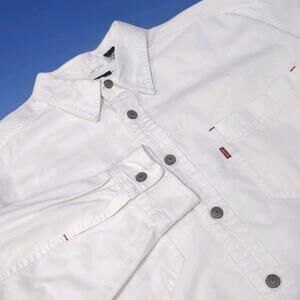 Levis Denim Shirt Mens Size L White Red Tab Long Sleeve Button Up Two Pocket